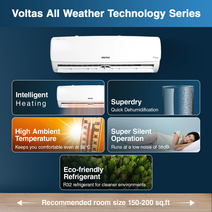 Voltas All Weather Inverter Split AC with Intelligent Heating AC, 2 Ton, 3 star - 243VH Vertis Elegant