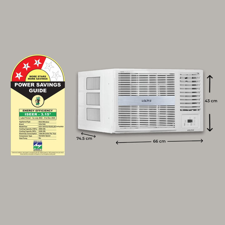 Voltas Adjustable Inverter Window AC, 1.5 Ton, 3 star - 183V Vertis Pearl