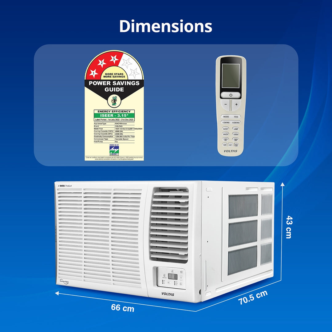 Voltas Inverter Window AC, 1.5 Ton, 3 Star - 183V Vertis Elite