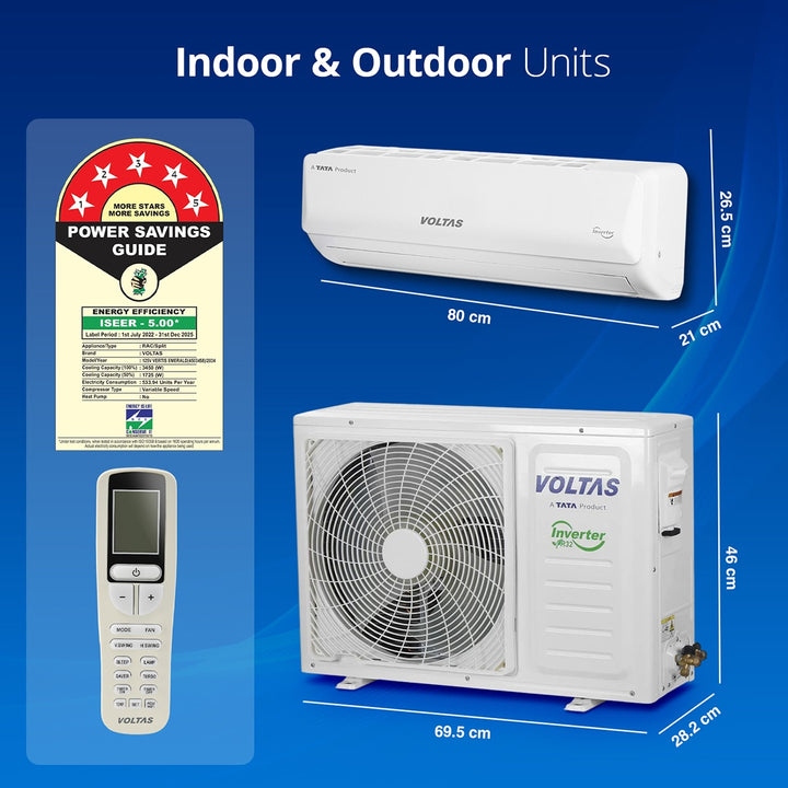 Voltas SmartAir Inverter AC, 1 Ton, 5 star- 125V Vertis Emerald
