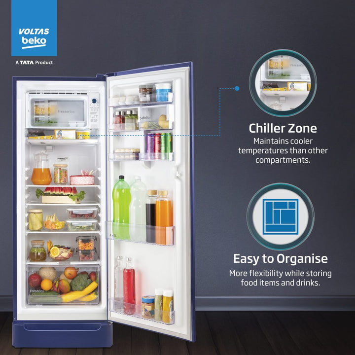 Voltas Beko 185 L, 5 Star, Direct Cool Single Door Refrigerator (Bonita Blue)