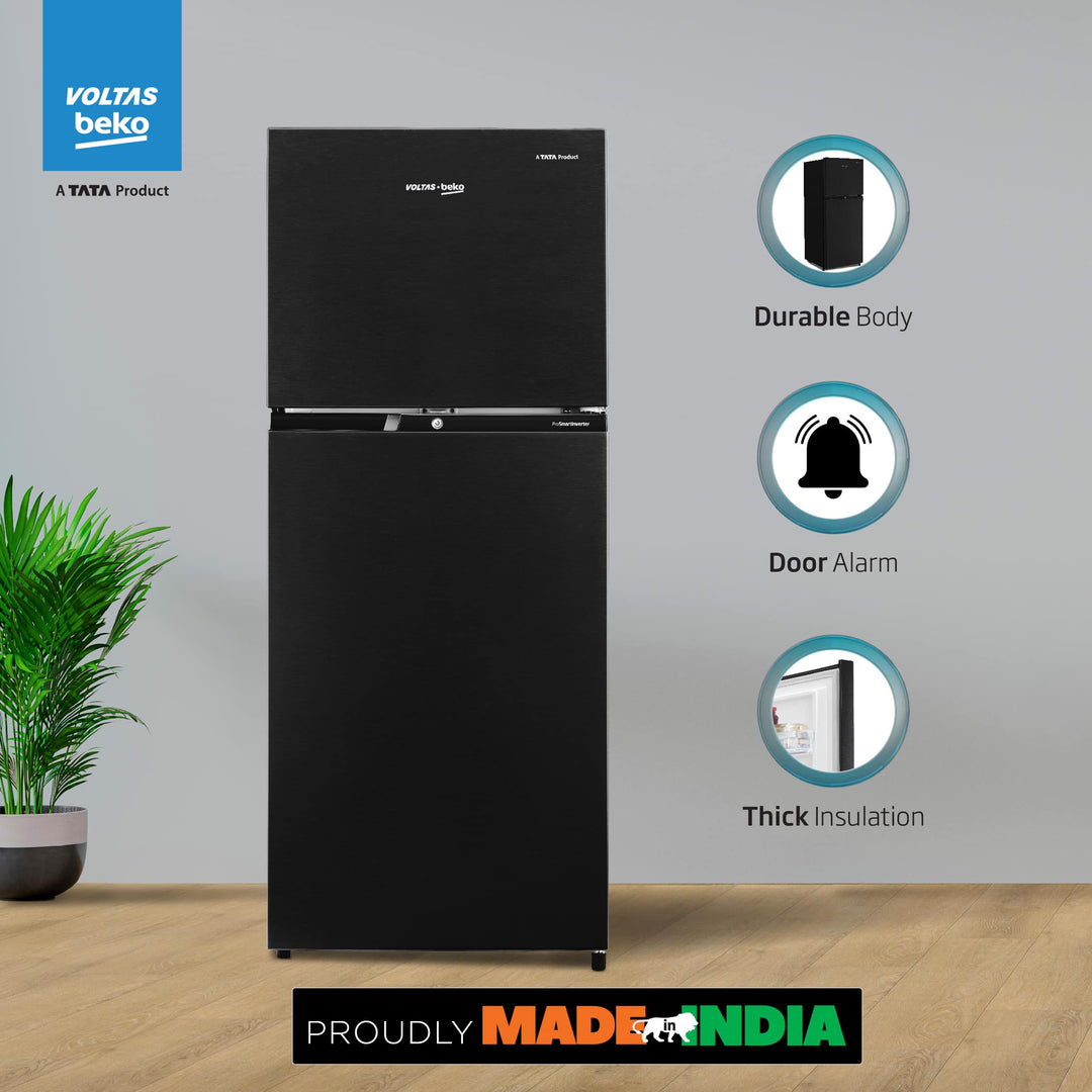 Voltas Beko 230 L, 3 Star, Double Door Frost Free Refrigerator (Wooden Black)