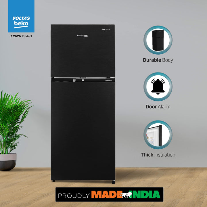 Voltas Beko 230 L, 3 Star, Double Door Frost Free Refrigerator (Wooden Black)