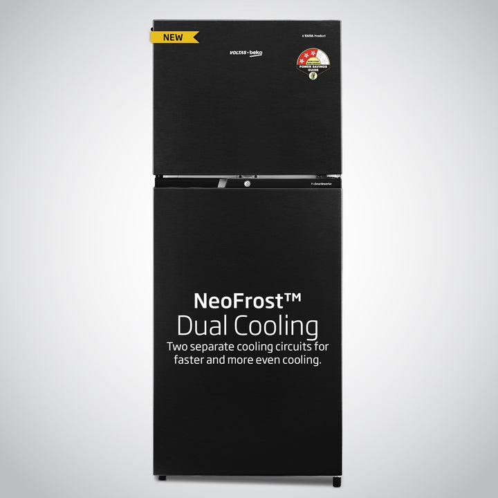 Voltas Beko 230 L, 3 Star, Double Door Frost Free Refrigerator (Wooden Black)