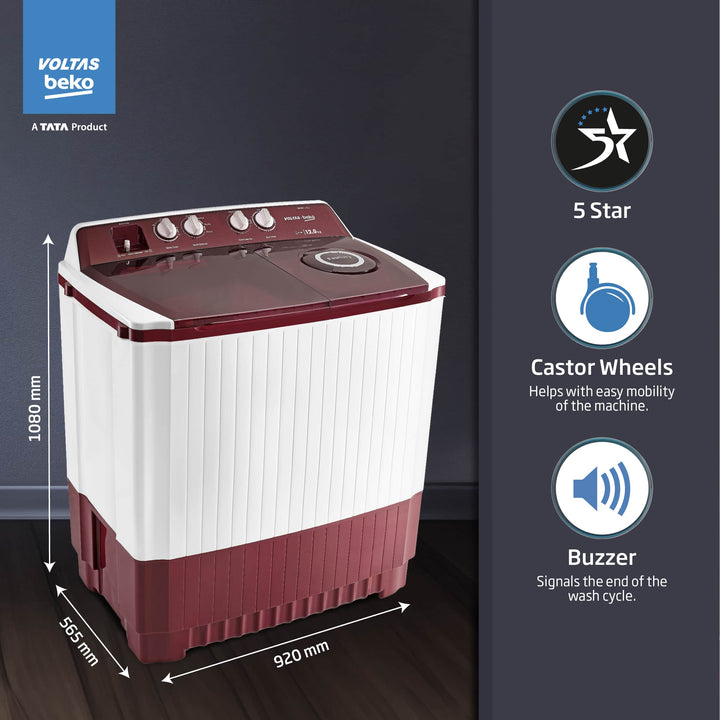 12KG, Transparent Lids, BEE 5 Star, Semi-Automatic Washing Machine