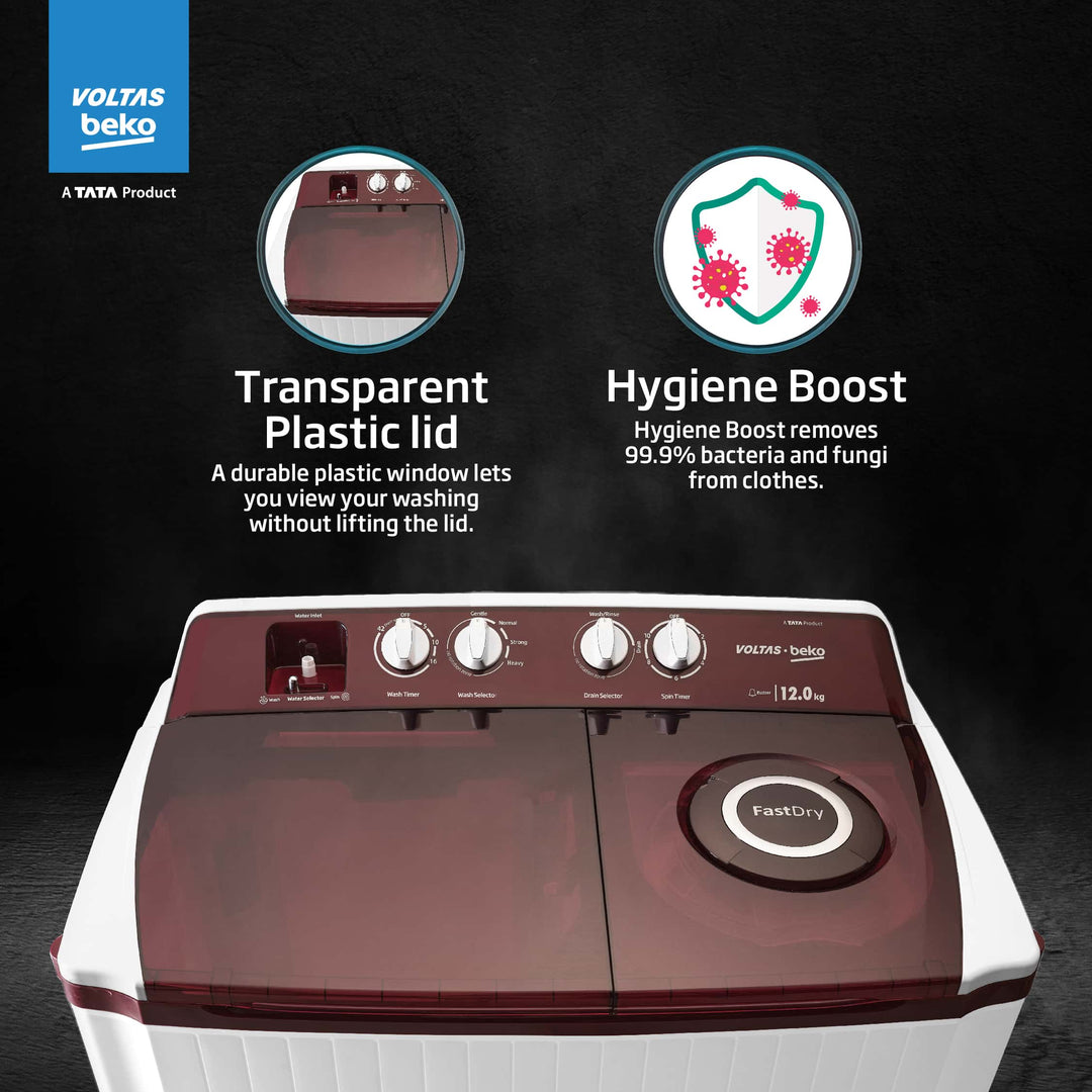 12KG, Transparent Lids, BEE 5 Star, Semi-Automatic Washing Machine
