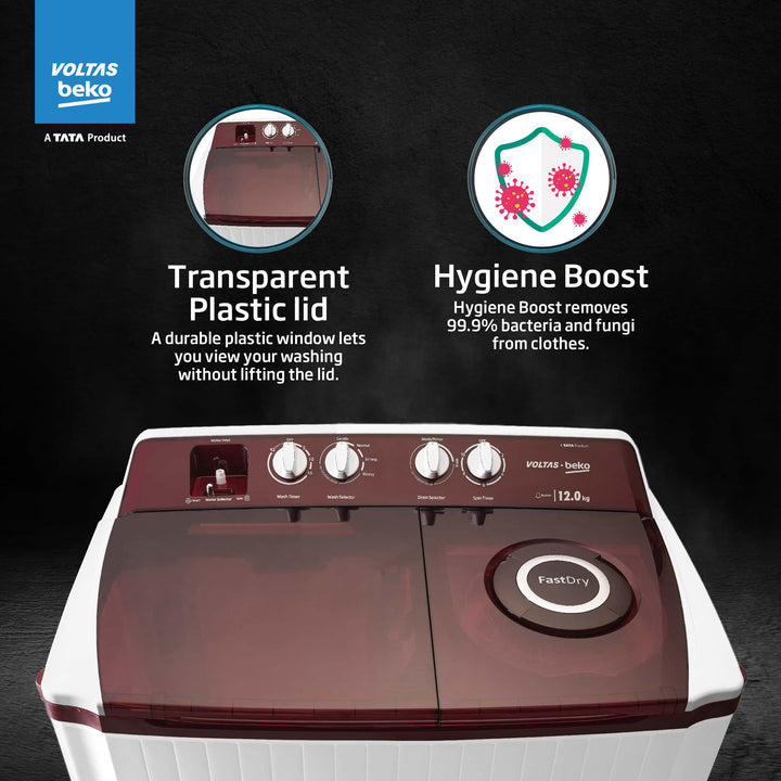 12KG, Transparent Lids, BEE 5 Star, Semi-Automatic Washing Machine