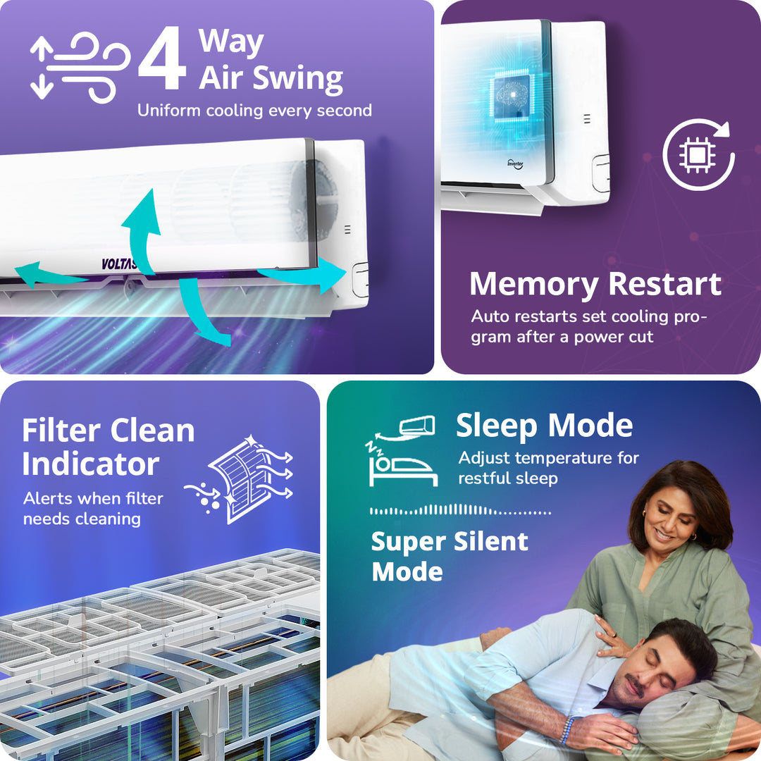 Voltas Split Air Conditioner, 1.5 Ton, 3 Star - 183INV Vertis Plush
