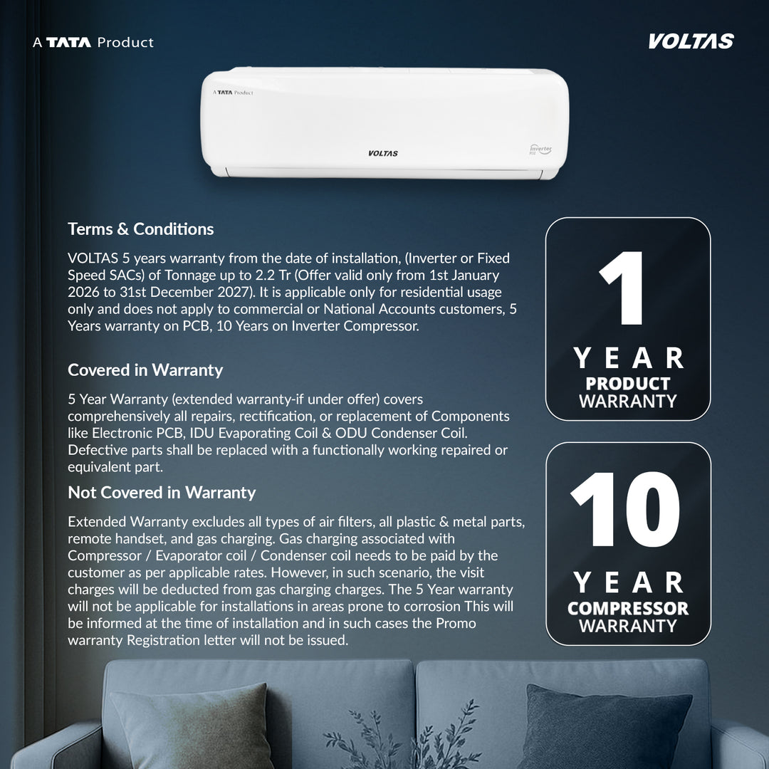 Voltas Split Air Conditioner, 1.5 Ton, 3 Star - 183FS Prism