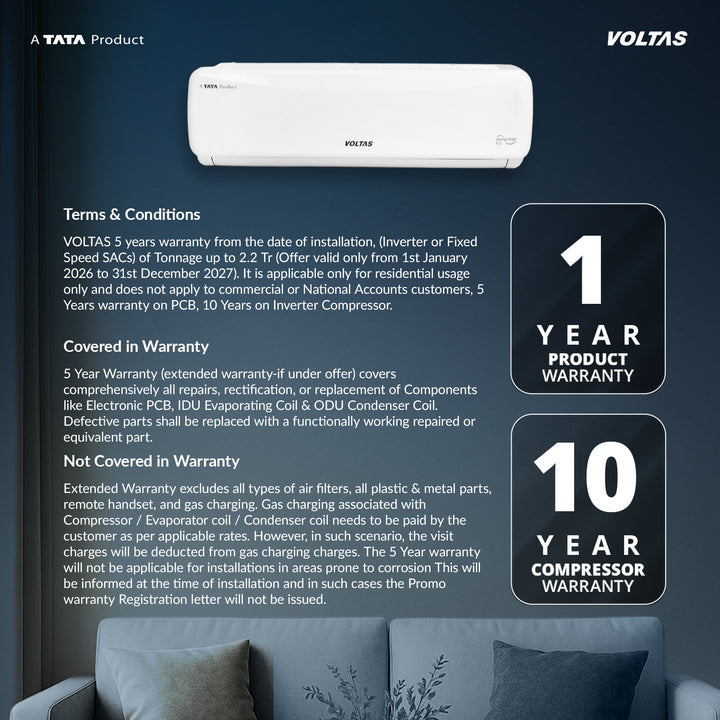 Voltas Split Air Conditioner, 1.5 Ton, 3 Star - 183FS Prism