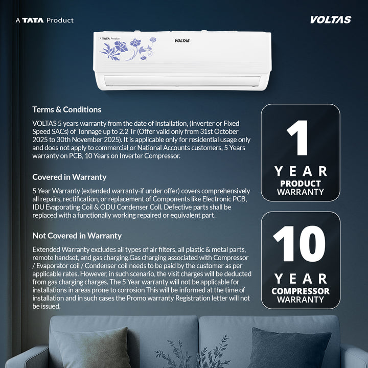 Voltas Split Air Conditioner, 1.5 Ton, 2 Star - 182FS Prism Floral