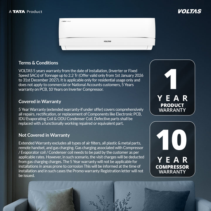 Voltas Split Air Conditioner, 2 Ton 3 Star -  243INVHC Vectra Zenith