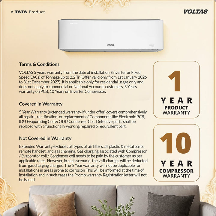 Voltas Split Air Conditioner, 1.5 Ton, 3 Star - 183INV Venus Luxe