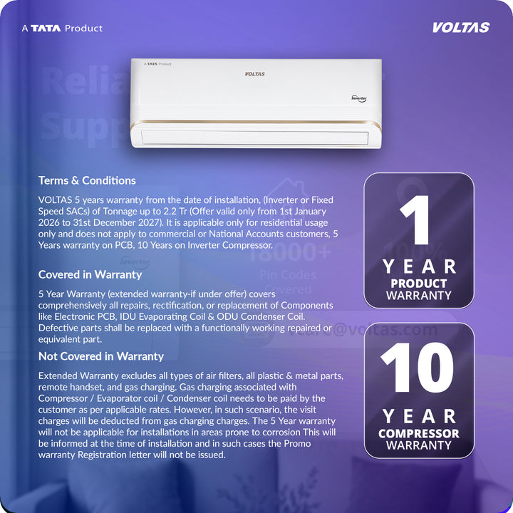 Voltas Split Air Conditioner, 1.5 Ton 3 Star - 183INV Vertis Zephyr Gold-1