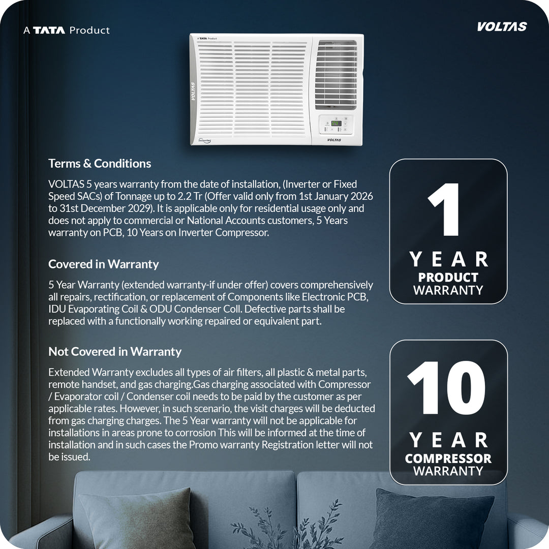 Voltas Window Air Conditioner, 1.5 Ton 3 Star - 183INV Elite