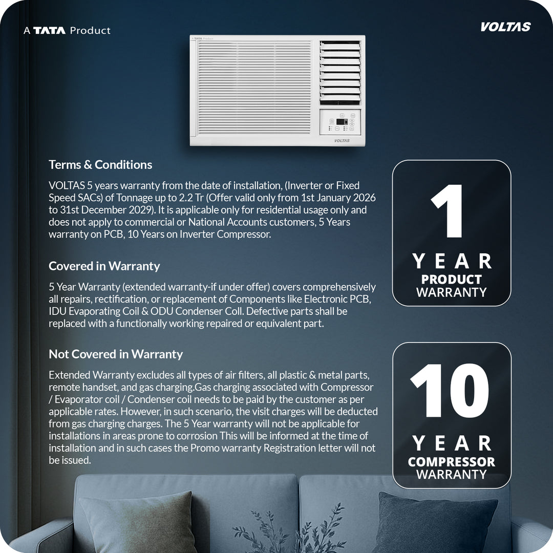 Voltas Window Air Conditioner, 1 Ton 2 Star - 122FS Platina-1
