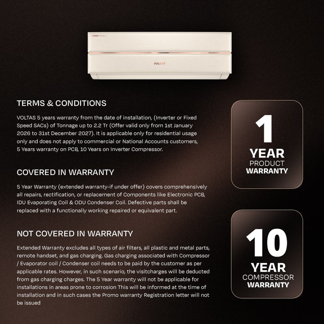 Voltas Split Air Conditioner, 1.5 Ton 3 Star - 183INV Vertis Leatherette AI Beige