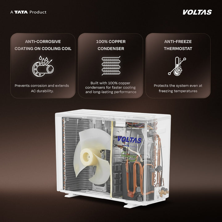 Voltas Split Air Conditioner, 1.5 Ton 3 Star - 183INV Vertis Leatherette AI Beige