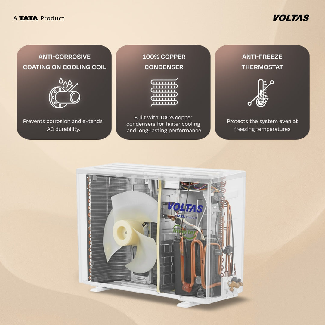Voltas Split Air Conditioner, 1.5 Ton 3 Star - 183INV Vertis Leatherette AI Tan