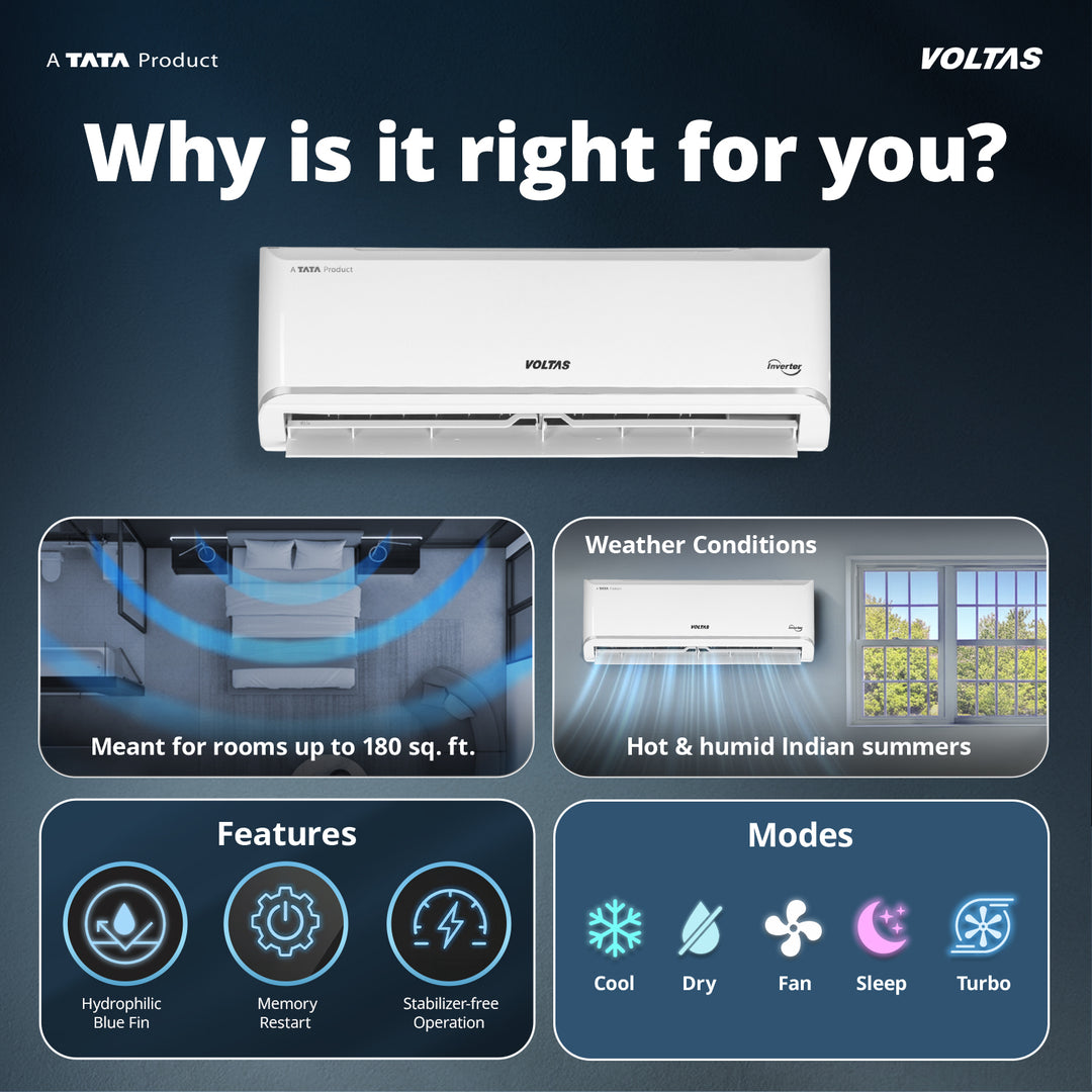 Voltas Split Air Conditioner, 1 Ton 5 Star - 125INV Vectra Zen Silver