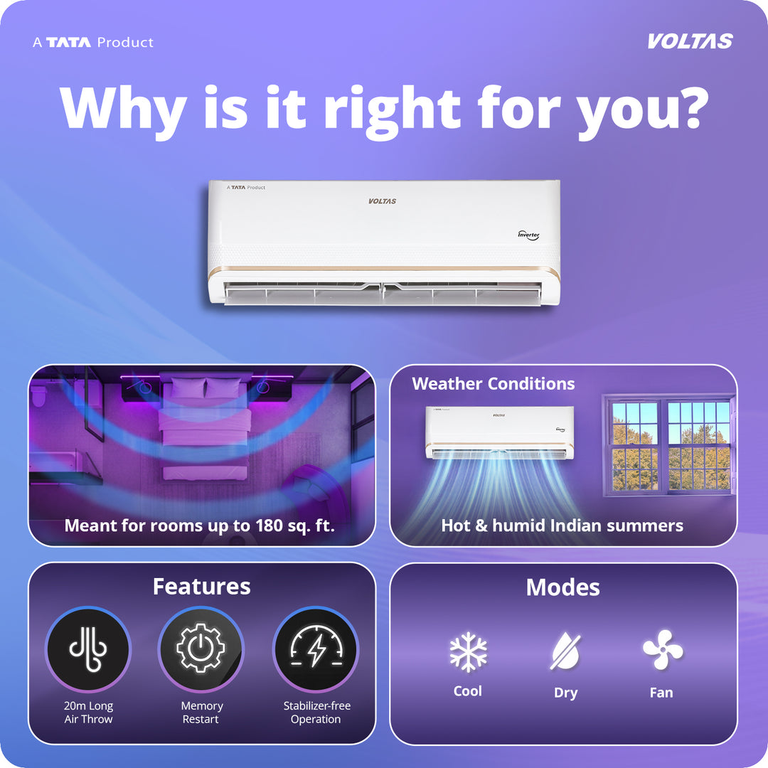 Voltas Split Air Conditioner, 1.5 Ton 3 Star - 183INV Vertis Zephyr Gold-1