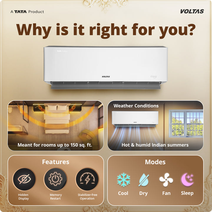 Voltas Split Air Conditioner, 1.5 Ton, 3 Star - 183FS Venus Luxe