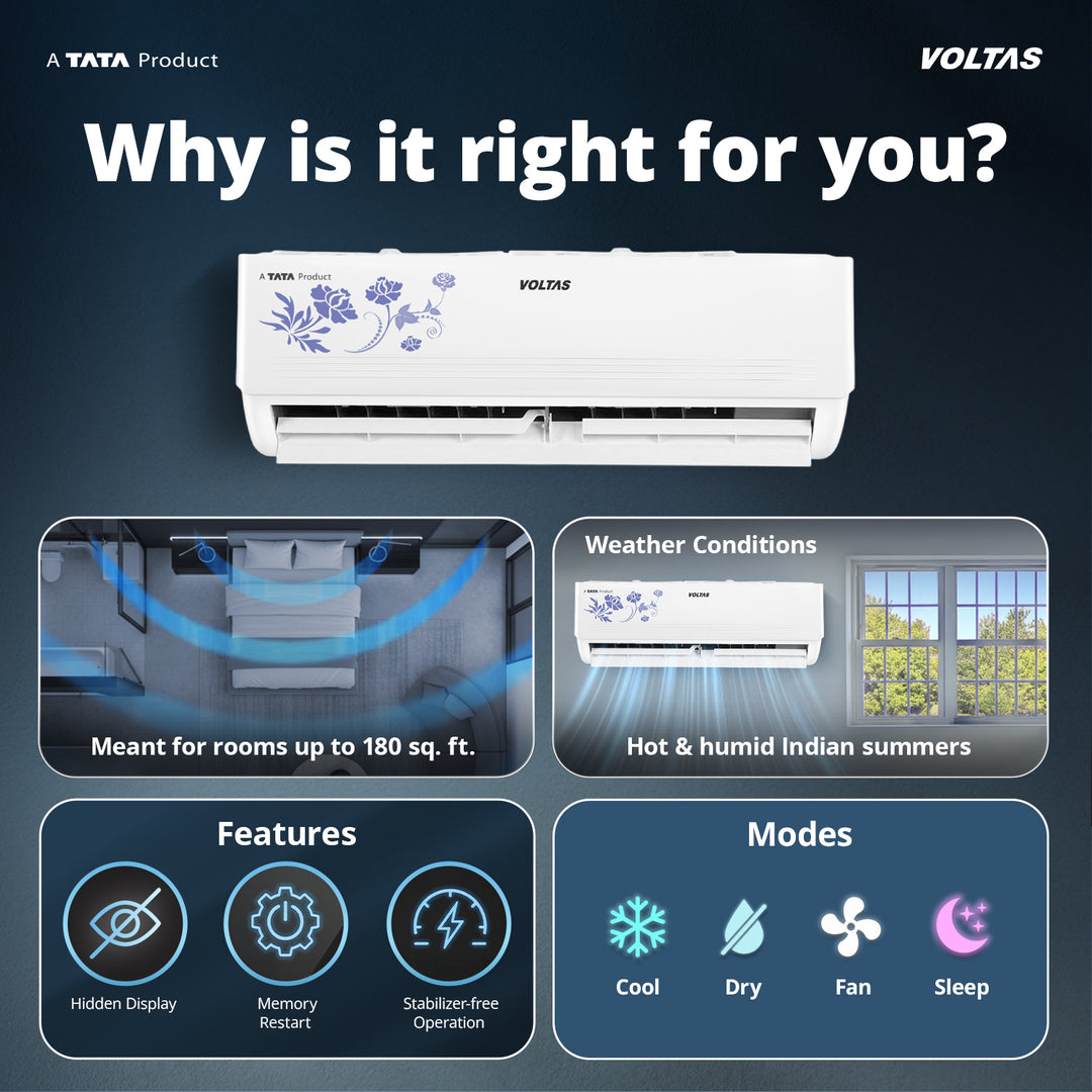 Voltas Split Air Conditioner, 1.5 Ton, 2 Star - 182FS Prism Floral