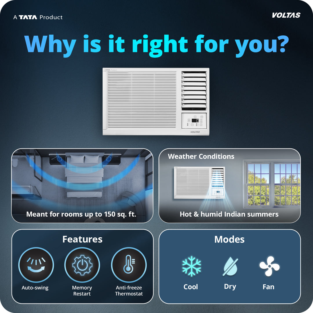 Voltas Window Air Conditioner, 1 Ton 2 Star - 122FS Platina-1