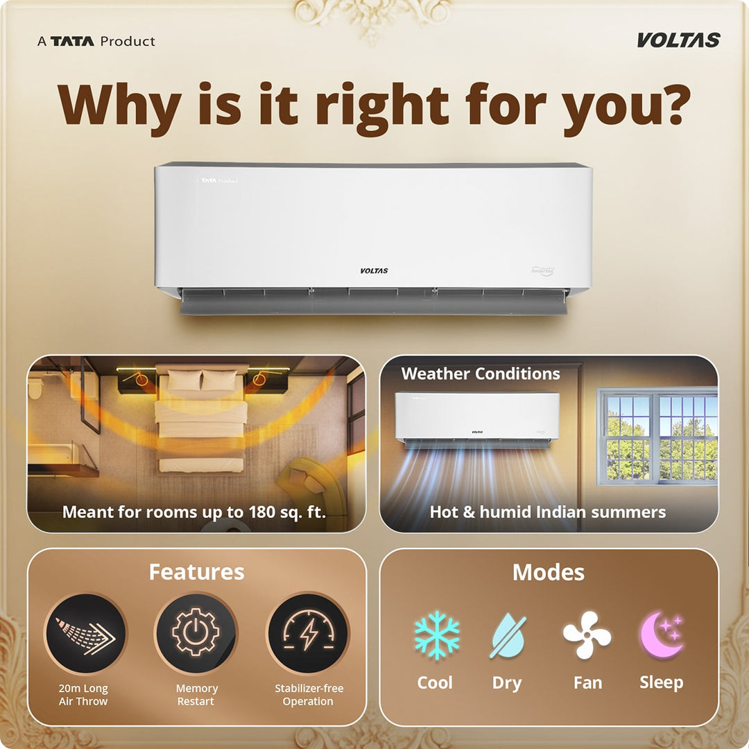 Voltas Split Air Conditioner, 1.5 Ton, 3 Star - 183INV Venus Luxe