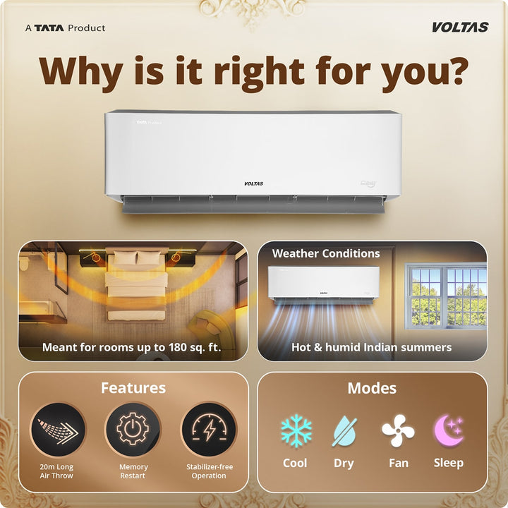 Voltas Split Air Conditioner, 1.5 Ton, 3 Star - 183INV Venus Luxe