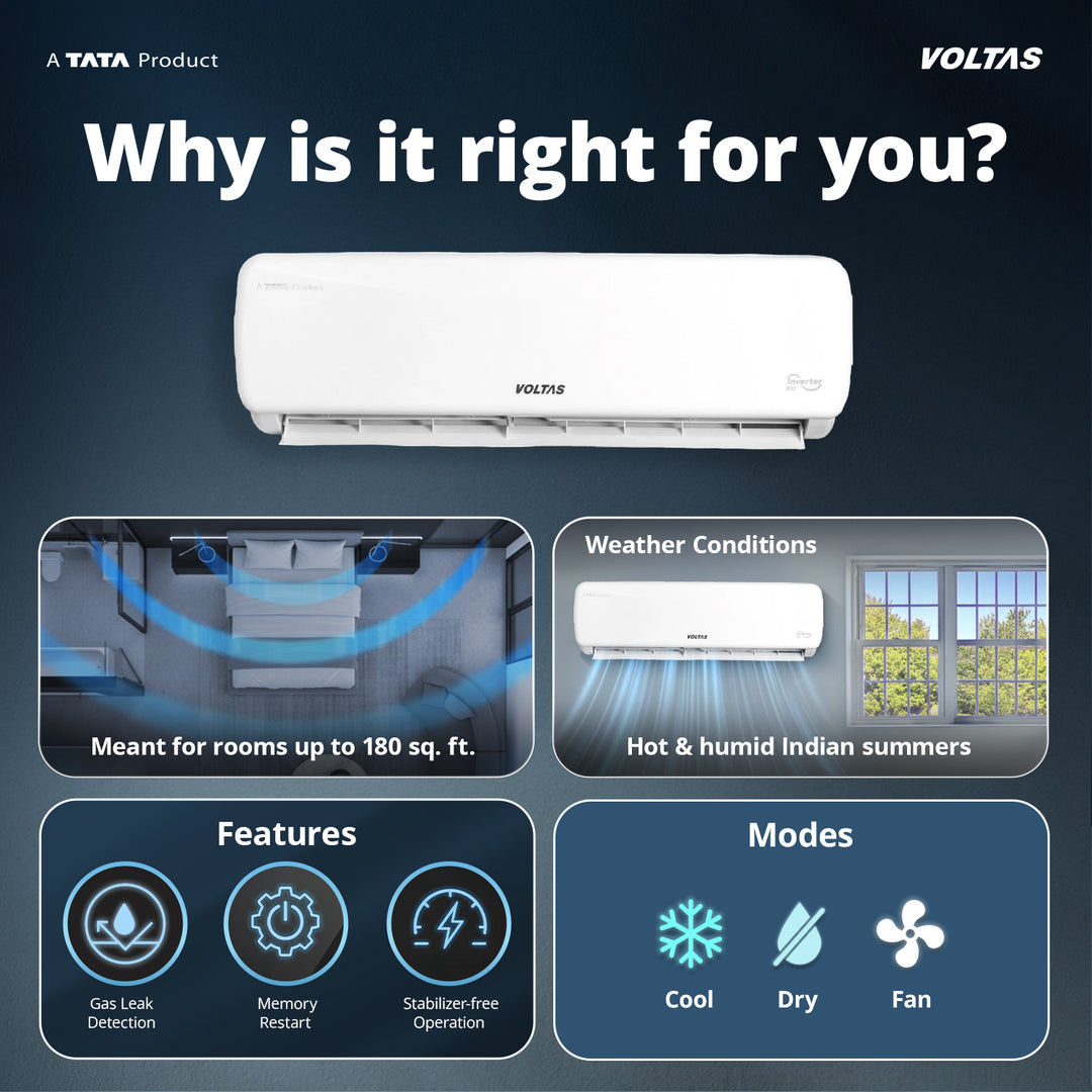 Voltas Split Air Conditioner, 1.5 Ton, 3 Star - 183FS Prism