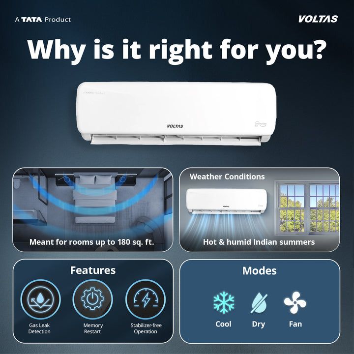 Voltas Split Air Conditioner, 1.5 Ton, 3 Star - 183FS Prism