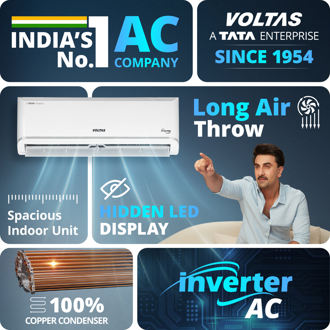 Voltas Split Air Conditioner, 1 Ton 5 Star - 125INV Vectra Zen Silver