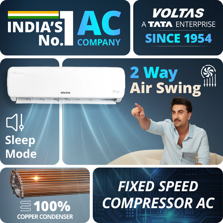Voltas Split Air Conditioner, 1.5 Ton, 3 Star - 183FS Prism