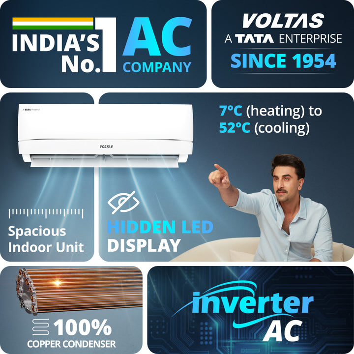 Voltas Split Air Conditioner, 2 Ton 3 Star -  243INVHC Vectra Zenith