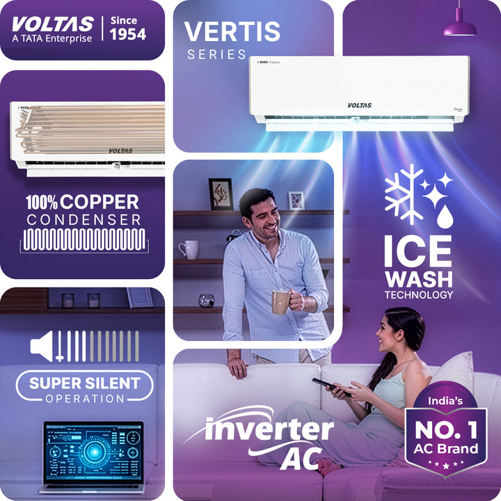 Voltas Split Air Conditioner, 1.5 Ton, 3 Star - 183INV Vertis Plush
