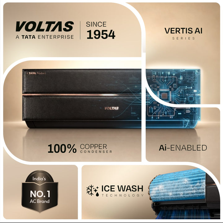 Voltas Split Air Conditioner, 1.5 Ton 3 Star - 183INV Vertis Leatherette AI Tan