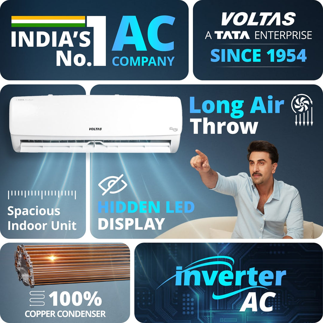 Voltas Split Air Conditioner, 1 Ton, 3 Star - 123INV Vectra Elegant