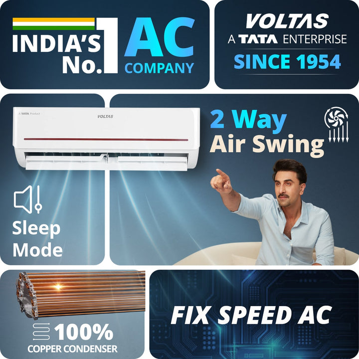 Voltas Split Air Conditioner, 1.5 Ton, 2 Star - 182FS Prism