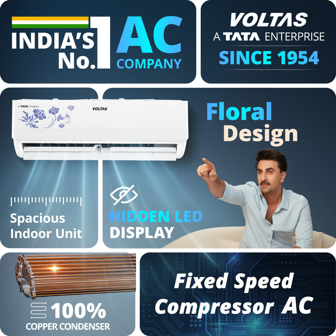 Voltas Split Air Conditioner, 1.5 Ton, 2 Star - 182FS Prism Floral