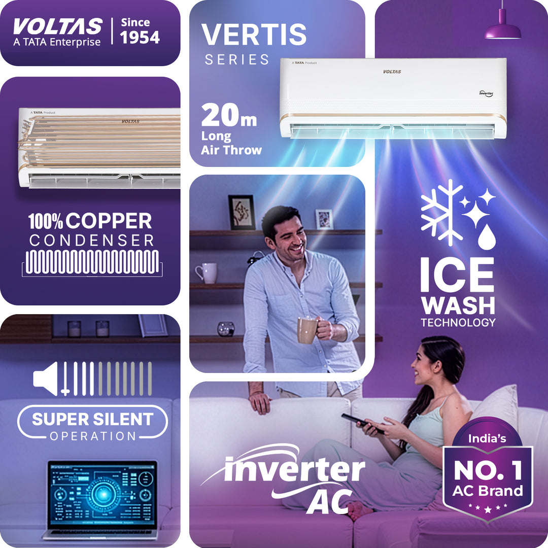 Voltas Split Air Conditioner, 1.5 Ton 3 Star - 183INV Vertis Zephyr Gold-1