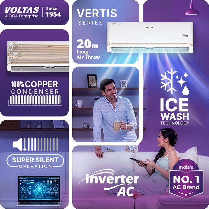 Voltas Split Air Conditioner, 1.5 Ton 3 Star - 183INV Vertis Zephyr Gold-1