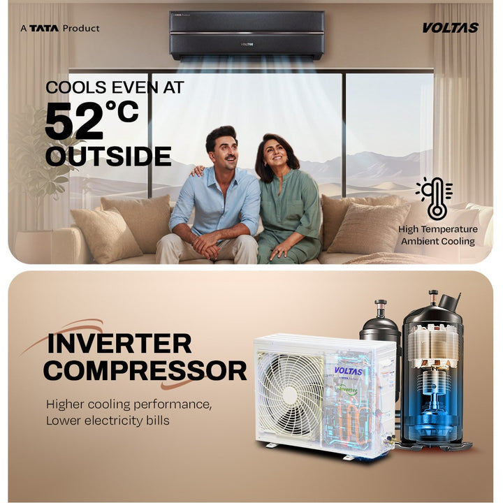 Voltas Split Air Conditioner, 1.5 Ton 3 Star - 183INV Vertis Leatherette AI Tan