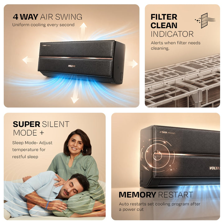 Voltas Split Air Conditioner, 1.5 Ton 3 Star - 183INV Vertis Leatherette AI Tan