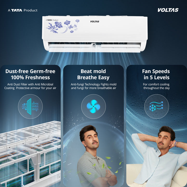 Voltas Split Air Conditioner, 1.5 Ton, 2 Star - 182FS Prism Floral