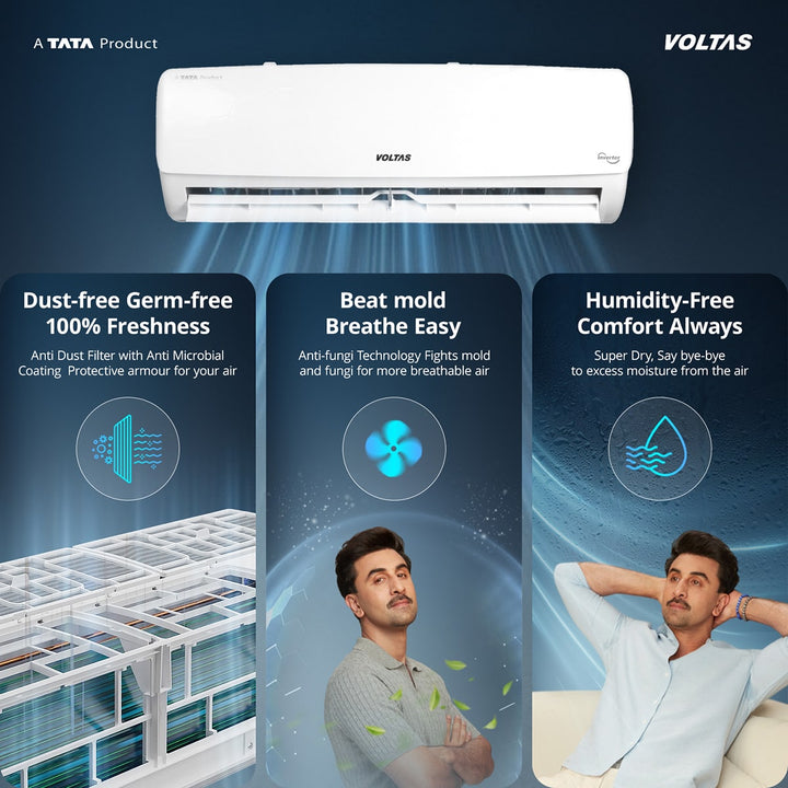 Voltas Split Air Conditioner, 1 Ton, 3 Star - 123INV Vectra Elegant