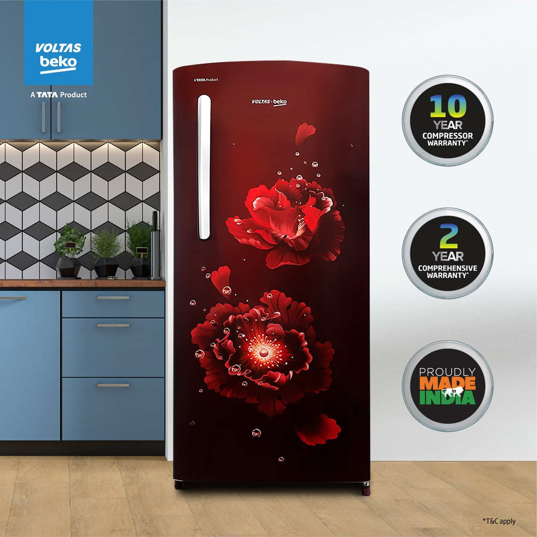 Voltas Beko 185 L, 4 Star, Single Door DC Refrigerator (Fairy Flower Wine)