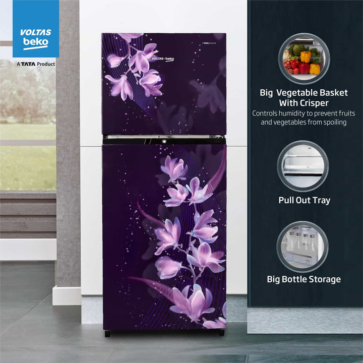 Voltas Beko 230 L, 3 Star, Double Door Frost Free Refrigerator (Nightangle Purple)