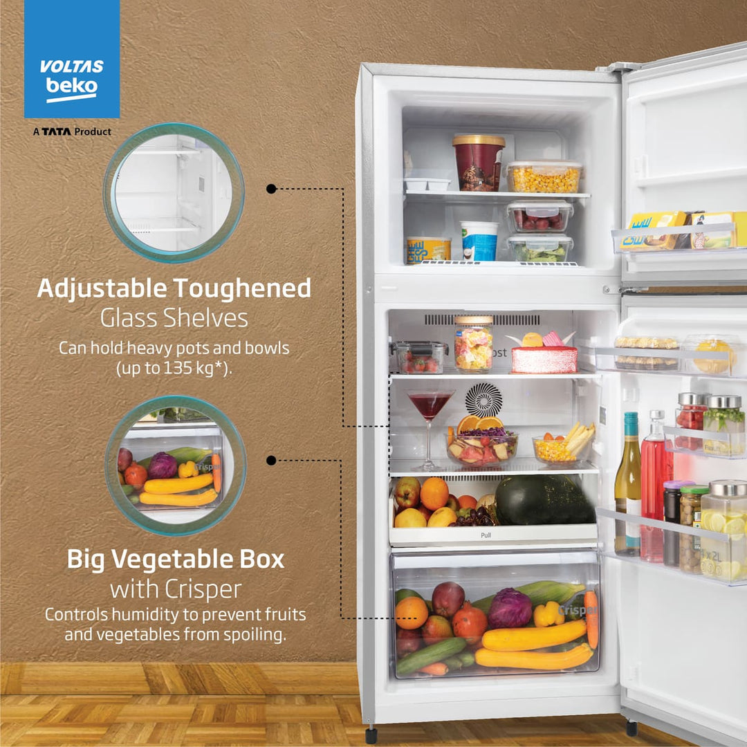 248 L 3 Star Frost Free Double Door Refrigerator (RFF285C / WPXIR0I0, Brushed Silver, with Neo Frost Dual Cooling) , Voltas Beko, A Tata Product