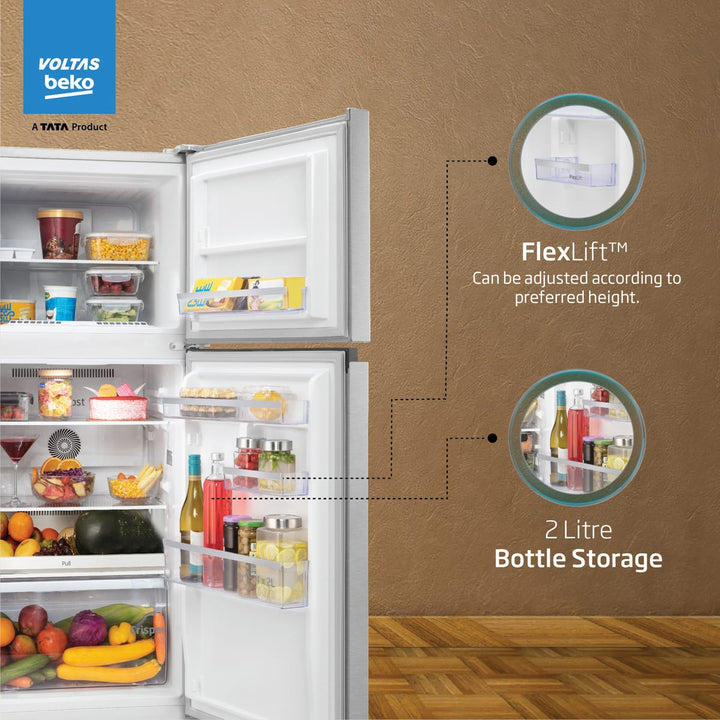 248 L 3 Star Frost Free Double Door Refrigerator (RFF285C / WPXIR0I0, Brushed Silver, with Neo Frost Dual Cooling) , Voltas Beko, A Tata Product